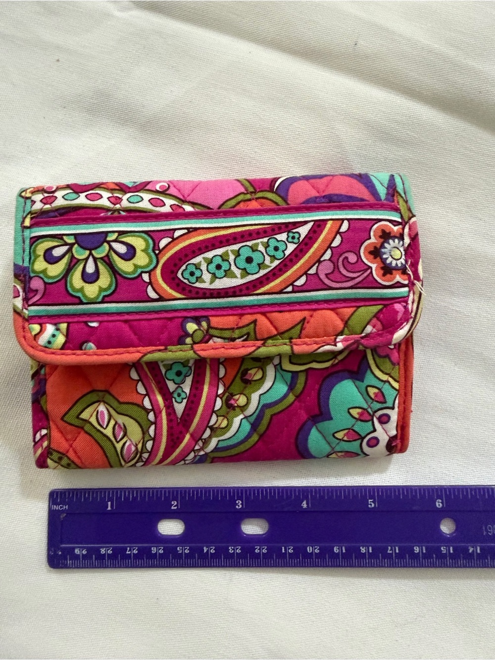 Vera Bradley Quilted Paisley Wallet in Pink, Teal & Orange